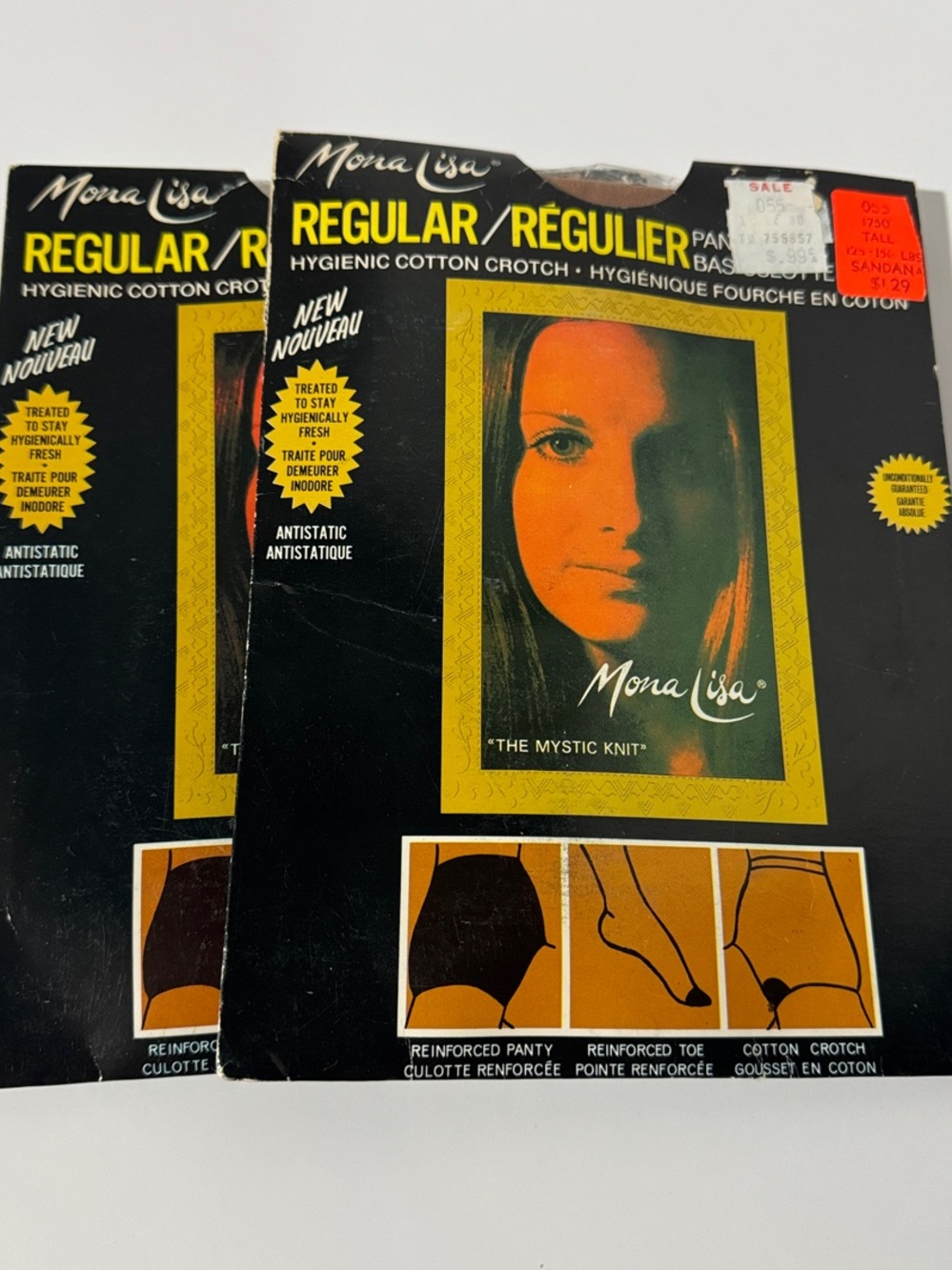 2 pairs MONA LISA  Vintage Hosiery size Tall -Beige